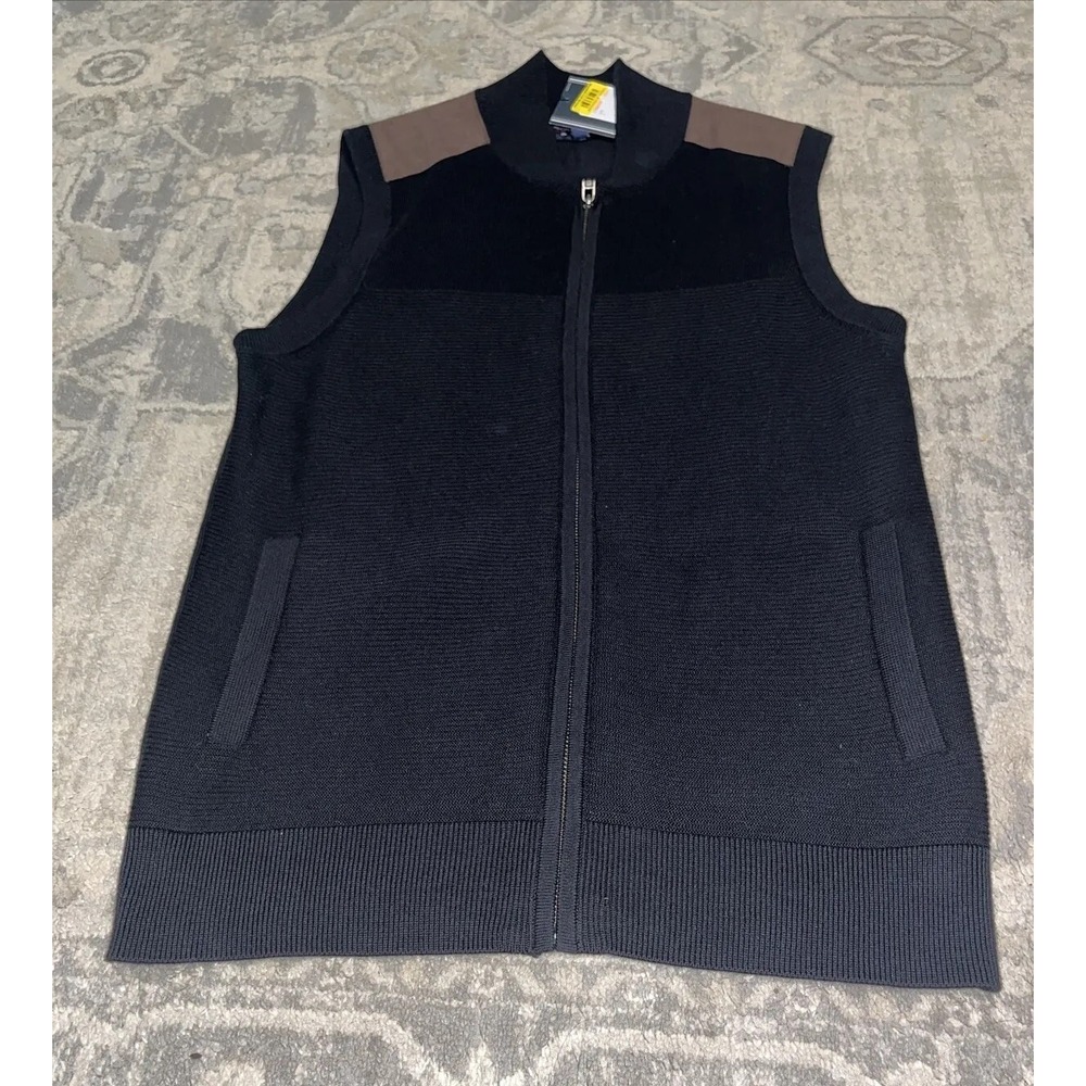 roundtree and‎ yorke Zip vest Men's Sz small black W/Faux-Leather Detail